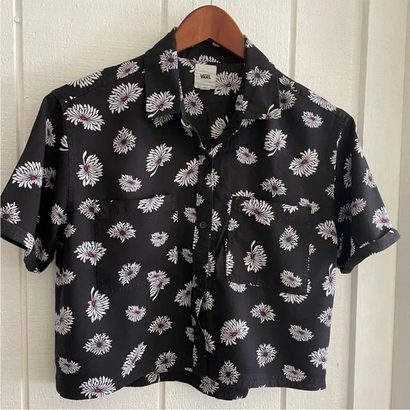 Vans floral blouse button up down shirt flower crop cropped - Picture 2 of 6